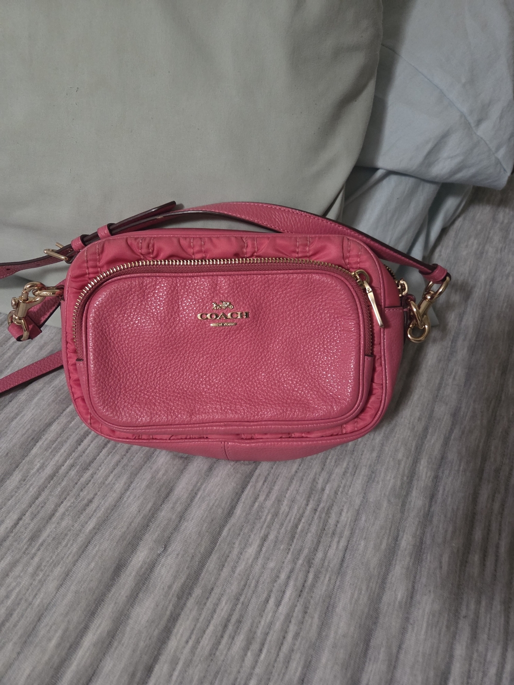 Coach Hot Pink Pebbled Leather Crossbody Bag with Gold Hardware